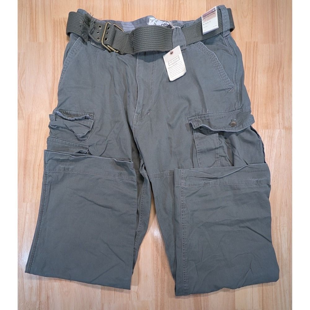 Arizona Jean Co Mens Forest Green Vintage Surplus Cargo Pants with Belt 36x32 - Picture 3 of 14